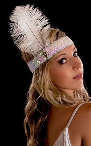 B044 Ostrich feather headdress feathers with sequins set auger color headband
